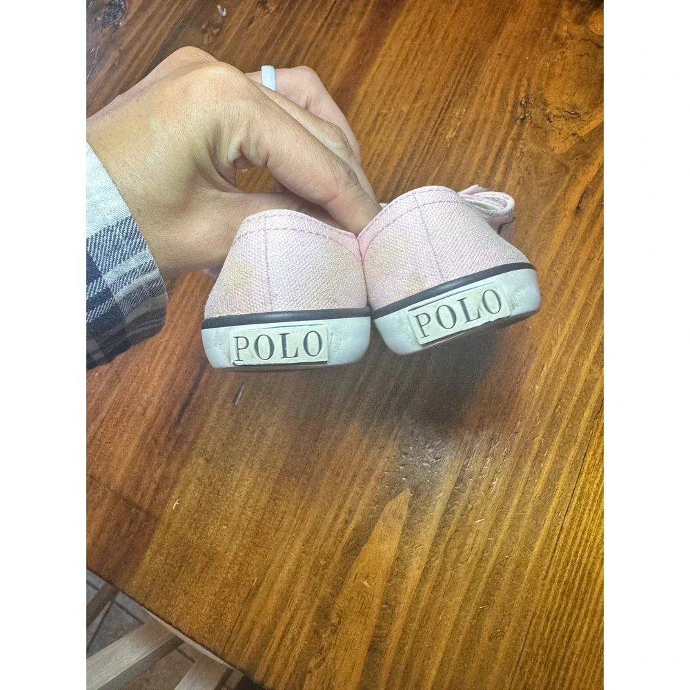 Polo Ralph Lauren Kids Pink Canvas Velcro Sneakers Shoes Size 10 Toddler